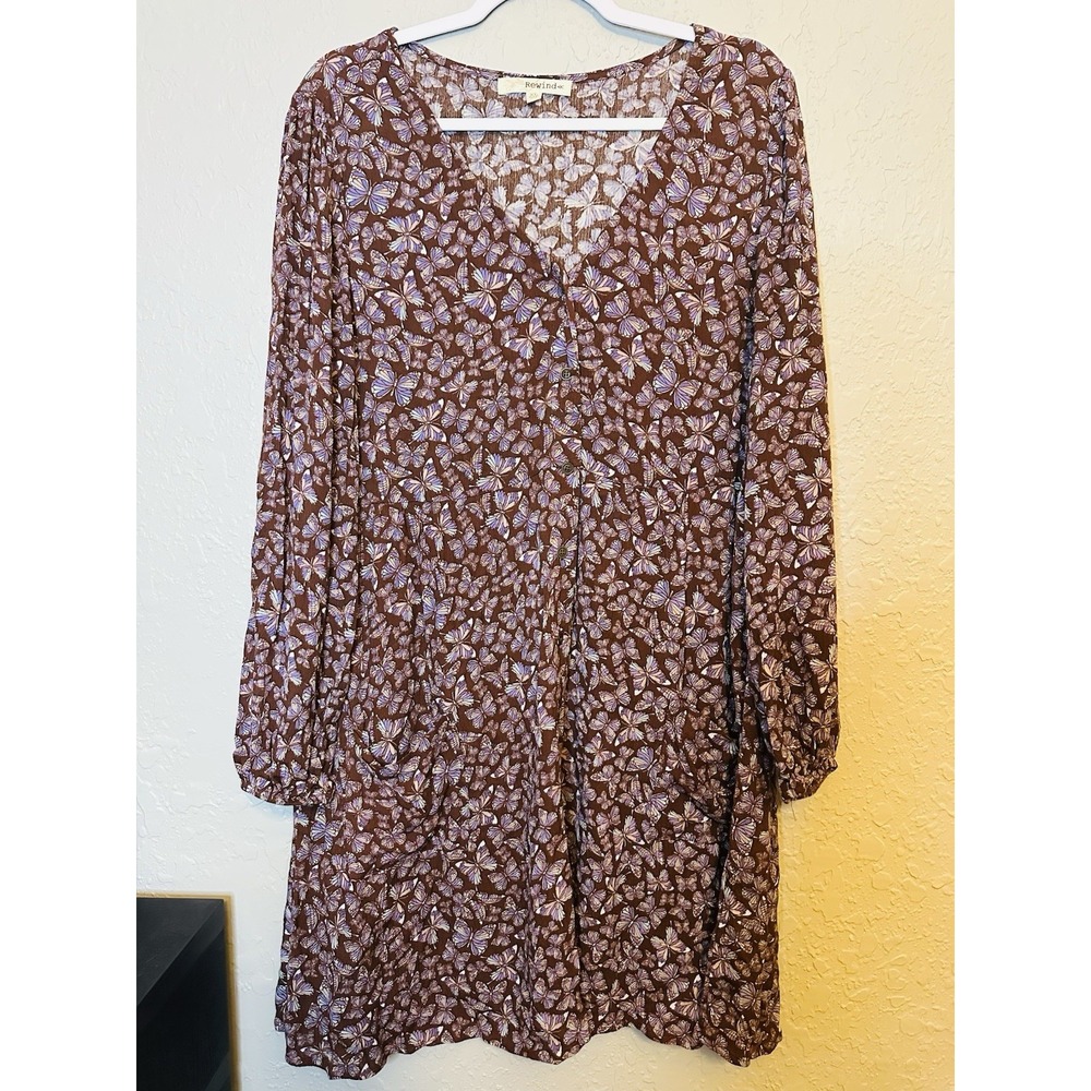Rewind Fall Brown Butterfly Mid Length Dress Size Xl